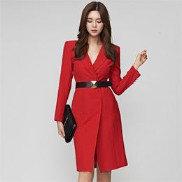 A winter han edition temperament suit brought the dress with long show thin accept waist belt 210602