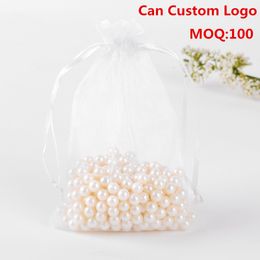17x23cm 100pcs/lot White Drawable Organza Jewellery Bags Embalagens Para Doces Casamento Promotional Bag Organza Sachet