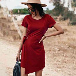 Casual Waist slimming mini dress summer fashion solid Colour knitted short Sheath Solid women's clothing 210508