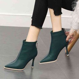 Thin Heels Sexy Boots 2021 New Winter Fashion Party PU Leather Warm Zipper Luxury High Heels Ankle Boots Dress Pumps Zapatos Y1209