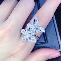 Cluster Rings Double Butterflies White Topaz Ring For Women Silver Colour Fashion Bridal Jewellery
