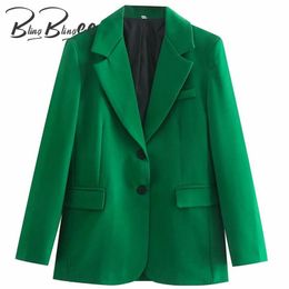 BlingBlingee Sping Autumn Fashion Single Breasted Long Sleeve Women Suit Jacket Office Lady Casual Blazers Female Green Coats 210930