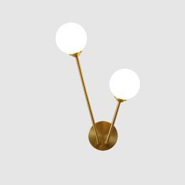 Nordic 2 Heads Golden Wall Lamp Modern Creative Bedroom Bedside Metal Glass Ball Light Aisle Corridor Bracket Decor
