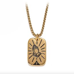 fjxpPendant Necklaces Stainless Steel Gold Jesus Christ Bless God Necklace Vintage Religious Bible Hand Blessing Jewellery Ta