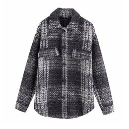 Stylish long sleeve tweed women coats fashion ladies thick plaid coat female streetwear elegant girls oversize jacket chic 210430