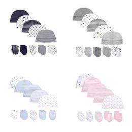 Unisex Baby Hats+Gloves Headwear Cotton Solid born Nightcap Fitted Baby Boys Girls Sets Print Cartoon Baby Accessories 211023