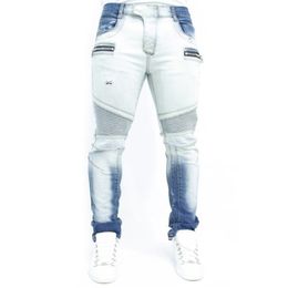 Jeans da uomo Pantaloni da motociclista con cerniera dritta a vita alta Primavera Autunno Streetwear Pantaloni lavati Desiger maschili 211111