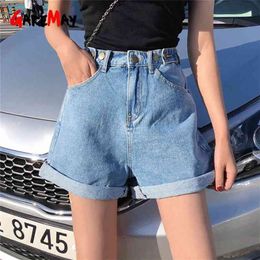 Garemay Women's Denim Shorts Classic Vintage High Waist Blue Wide Leg Female Caual Summer Ladies Jeans For Women 210722