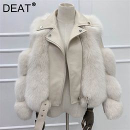 DEAT Winter Fashion Long Sleeve Lapel Belt Jacket Casual Thickening Keep Warm Splicing Fur Coat Women 13V1427 211220
