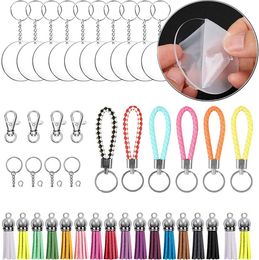 wholesale craft blanks NZ - Kimter Clear Acrylic Blanks Keychains Tassels Pendant Set Circle Discs Key Chain Ring with Lobster Clasp for DIY Crafts Kit Free DHL Q394FZ