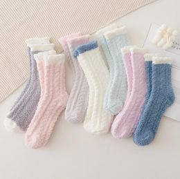 Coral fleece knit socks Candy Colour Floor Sleep Fuzzy stocking Lady Winter Warm Fluffy Thick Towel Sock Women Girls casual Stockings