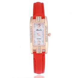 Women Fashion Casual Quartz Wristwatch Ladies Leather Rhinestone Small Dial Rectangle Watch Female Elegant Simple Dress Clock