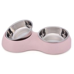 New Dog Feeder Drinking Bowls for Dogs Cats Pet Food Bowl Pink Y200922