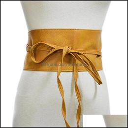 & Fashion Aessories Belts Female Belt Soft Leather Wide Self Bow Knot Tie Wrap Waist Band Dress Drop Delivery 2021 Cimf7