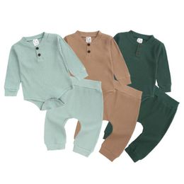 Infant Baby Boys Girls Long Sleeve Rompers + Pants Spring Autumn Fashion Clothing Sets Kids Boy Girl Clothes Suits 210429