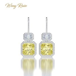 Wong Rain Luxury 925 Sterling Silver Citrine Gemstone Drop Dangle Diamonds Anniversary Hook Earrings Fine Jewellery Gift Wholesale 210317