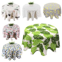 150cm Table Cloth Cotton Linen Round cloth Dining Cover Nordic Printed Home Decor White Green Dust for Kitchen 211103