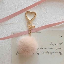 Elegant Round Ball Keychain of Real Mink Fur Women Girl Cute Pompom Key Chain Bag Charms Keyring Party Gift with Heart