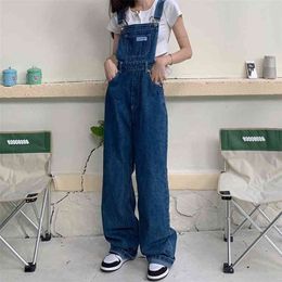 Denim Jumpsuit Women Basic Overalls Loose Straight Casual High Street Office Elegant Long Style Blue Fashion 210809