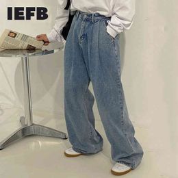 IEFB / men's wear Korean style wide leg pants fashionable high waist slimming dad loose straight mop jeans loose troursers Y4163 210524