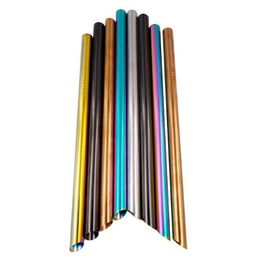 304 Stainless Steel Drinking Straws with Tip End 215x12mm Extra Wide Straight Reusable Bubble Tea Drinking Straws 5 Colours