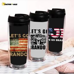 Lets Go Brandon Tumblers Double-layer Fashion Plastic Cup Portable FJB Water Coffee Drinkware Cups 350ML FY5120 F0218