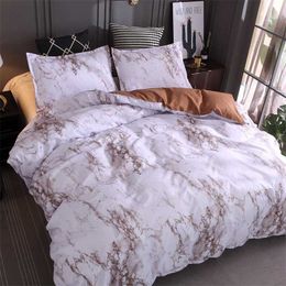 Nordic style geometric pattern bedding stone simple plain quilt cover pillowcase Printed Marble Mattress Quilt Cover 3 Pieces 211007