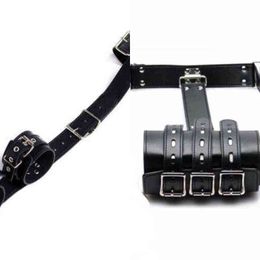 Nxy Sm Bondage Pu Leather Handcuffs Ankle Cuffs Neck Collar Binding Spreader Bar Sex Position Aid Fetish Torture Gear Toys for Couple 1223