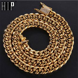 Hip Hop 6/8/1012/14/16/18MM Iced Out Clasp Miami Necklace Mens 316L StainlSteel Cuban Link Chain Necklaces For Men Jewellery X0509