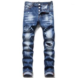 -Осенние мужские джинсы зимние белые тонкие растягивающие брюки синий ручной упорные белые брюки