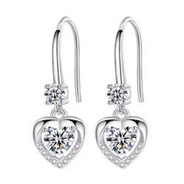 Womens Earrings Dangle crystal silver plated New love heart long peach set Zircon Ear drop style