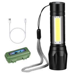 USB Rechargable LED Flashlight XPE COB Torches Built In 14500 Battery Zoomable IPX4 Waterproof Camping Working Lamp Light 511