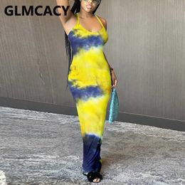 Women Spaghetti Strap Tie Dye Printed Multi Colour Maxi Dress 210702