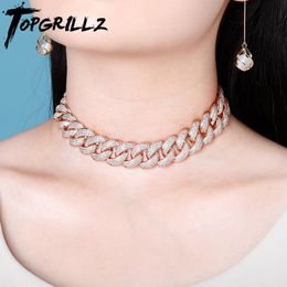 TOPGRILLZ 18mm Chokers Necklace Miami Cuban Necklace Iced Out Cubic Zircon Necklaces HIip Hop Jewelry Gifts For Women 1415 X0509