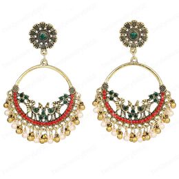 Ethnic Women's Red Flower Pendientes Dangle Earring Vintage Bohemian Pearl Tassel Statement Earrings Oorbellen Hangers