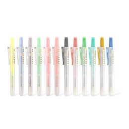 Highlighters 6pcs Variegated Colour Marker Highlighter Pen Set Click Type Pastel Liner Stationery Office Tools School Supplies FB464