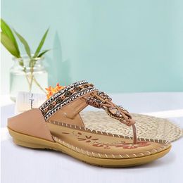 Sandals Summer Women Non-slip Floral Printing Slides Comfy Beach Gladiator Flip Flops Fashion String Bead Ladies