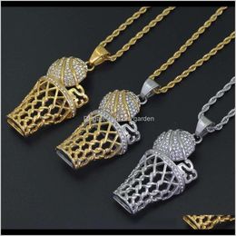 & Pendants Hip Hop No.23 Pendant Necklaces For Men Diamonds Basketball Hoop Luxury Necklace Stainless Steel Cuban Chains Sport Jewellery Drop