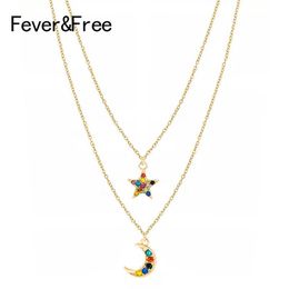 gold chain for wedding UK - Pendant Necklaces Fever&Free Vintage Moon Star Necklace Women Layered Gold Chain Pendants & Rhinestone Crystal Wedding Engagement Jewelry