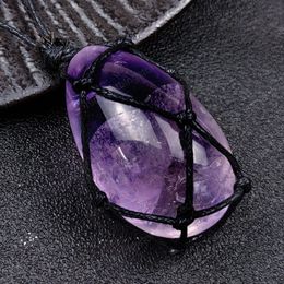 Irregular Natural Amethyst Woven Pendant Necklace Healing Reiki Purple Crystal Jade for DIY Jewelry Accessories