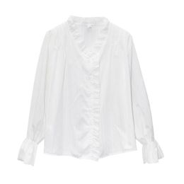 Women Shirt Black White Beige V-neck Ruffle Lantern Long Sleeve Button Spring Summer Chiffon B0528 210514