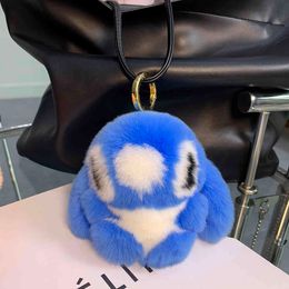 Real Rex Rabbit fur chain Soft Bunny Ring Trinket Women Girls Toy Pompom Car Bag Key Holder Jewelry Female Gift