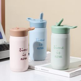 Cute Mug with Straw Portable Mini Water Bottle Vacuum Coffee Cup Stainless steel Termos for Hot Tea Insulated flask