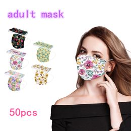 Disposable adult flower printing mask protective three-layer breathable non-woven fabric
