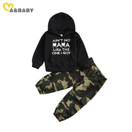 18M-6Y Spring Autumn Toddler Child Kid Boys Clothes Set Letter Hooded Sweatshirts Pants Outfits Children Costumes 210515