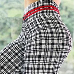 BlackArachnia Spandex 8% High Elastic Workout Leggings For Women Push Up Legging Plaid Printing Pants Casual Women's Sportswear 211215