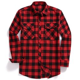 Fall Men's Flannel Plaid Long-Sleeved Casual Button Shirt USA Regular Fit Size S To 2XL, Classic Checkered, Double Pocket Design 220222