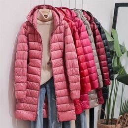 SEDUTMO Winter Womens Down Jackets Long Ultra Light Thin Casual Coat Puffer Jacket Slim Remove Hooded Parka ED1275 211221