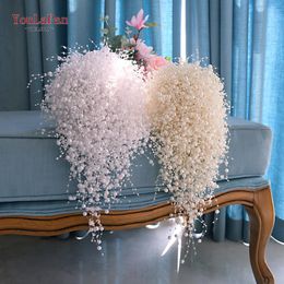 Wedding Flowers YouLaPan F24 Full Pearls Ivory&white Bouquet Handmade Waterfull Bride Luxury Bridal Accessories Jewellery