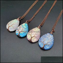 Pendant Necklaces & Pendants Jewelrycopper Wire Winding Water Drops Tree Of Life Colour Change Ripple Energy Stone Necklace Drop Delivery 202
